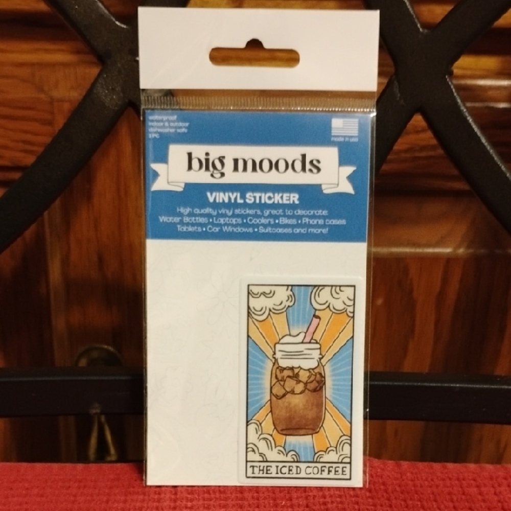 ✨ Big Moods “The Iced Coffee” Vinyl Sticker – Tarot Card Style ✨
